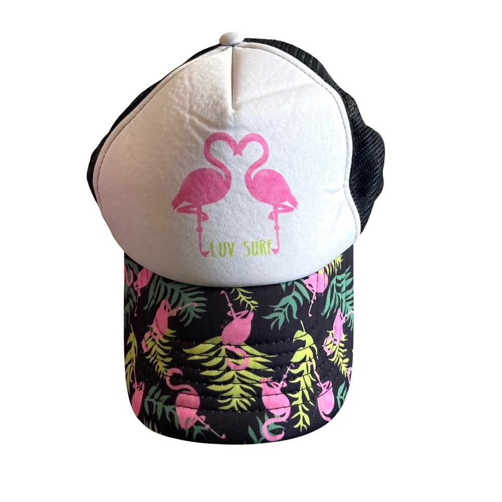 Luv Surf Trucker Hat Unisex OSFM Black Flamingo Tropical Beach Surfcore Snapback